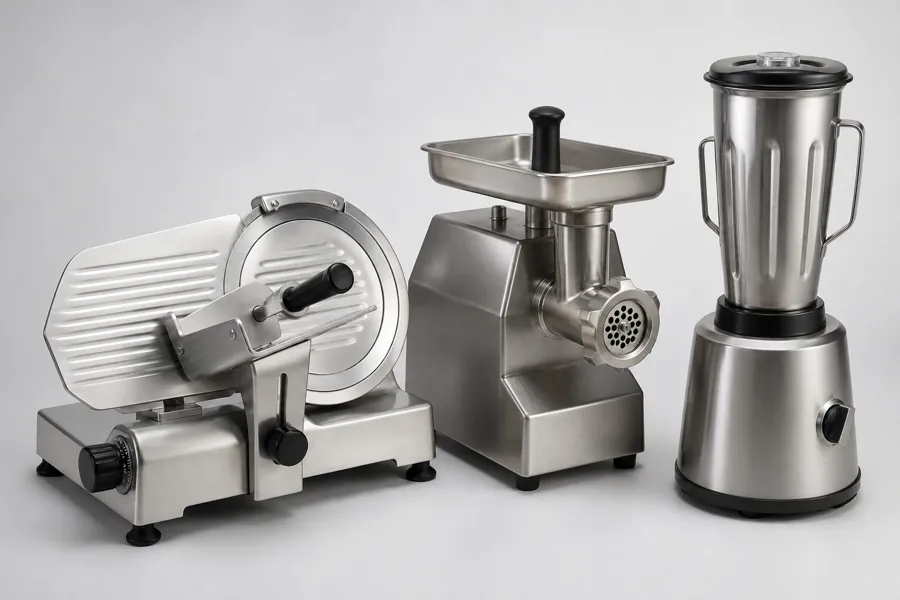 Equipamentos para preparo de alimentos: fatiador, moedor de carne e liquidificador industrial